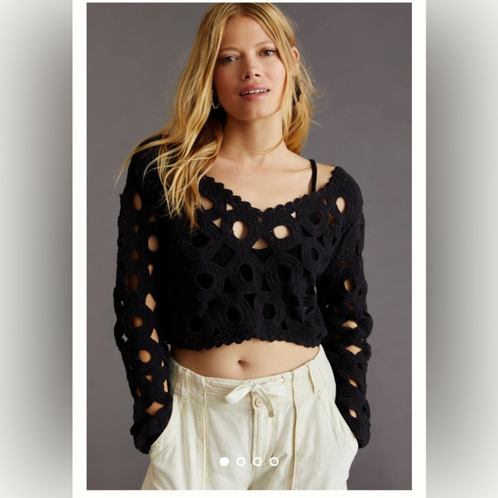 Anthropologie Maeve black crochet layering top